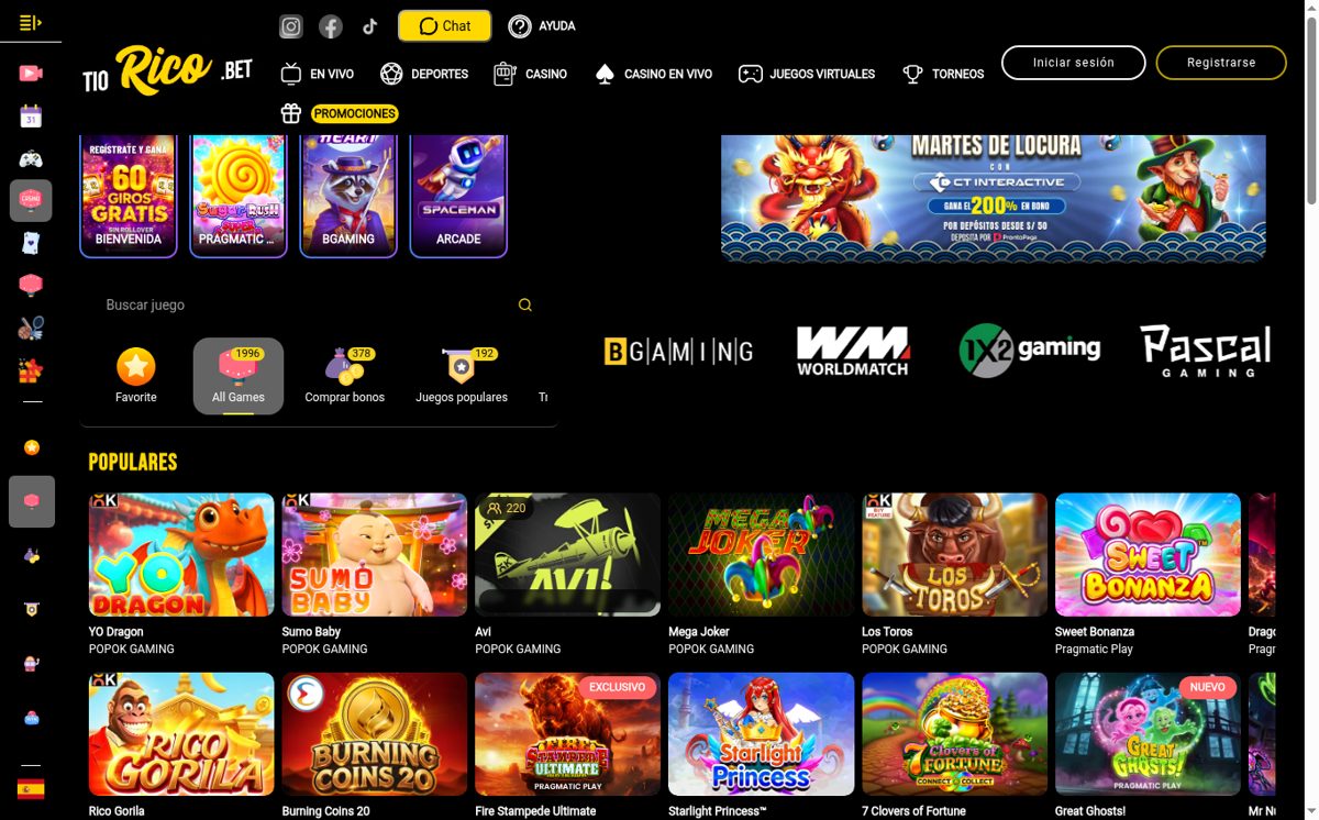 Casino online de Tío Rico Perú con tragamonedas populares