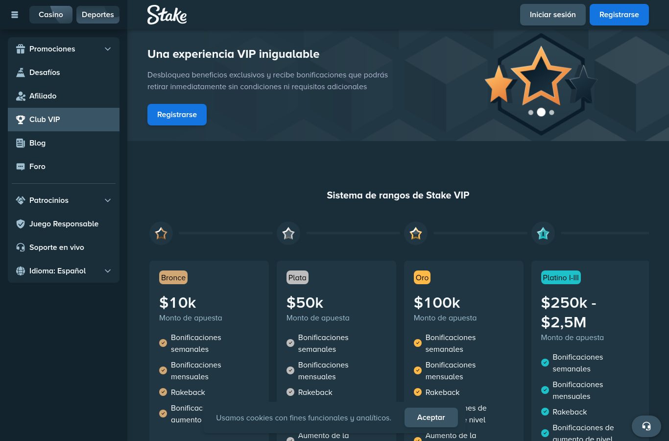 Programa VIP de Stake visto desde Chile (agosto 2026)