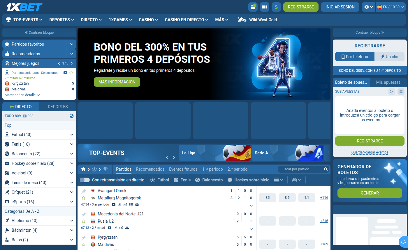 Sección de directos de 1xBet en Perú con el filtro «Con retransmisión en directo» y 393 eventos disponibles