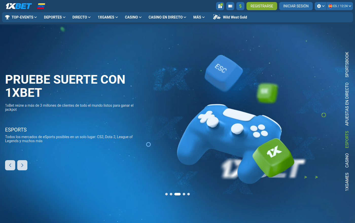 Sección de apuestas y casino en directo de 1xBet para Venezuela