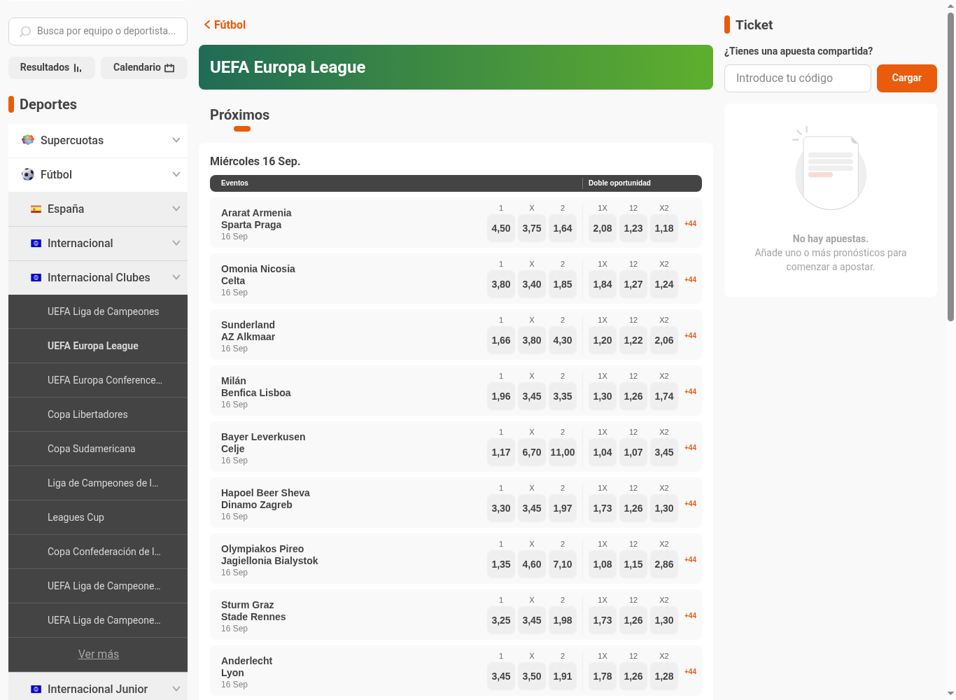 Cuotas de la Europa League en Luckia